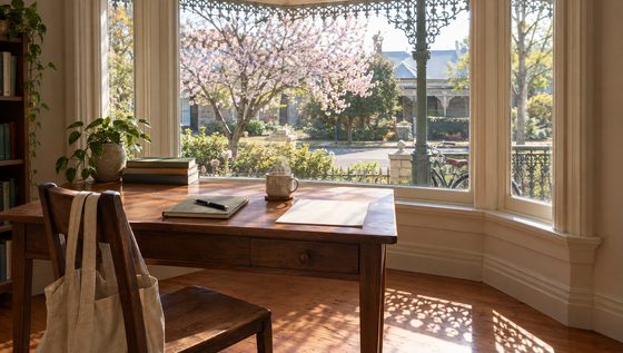 A Norwood window desk at 8:40